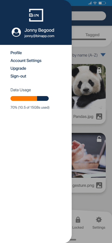 Bin mobile side menu