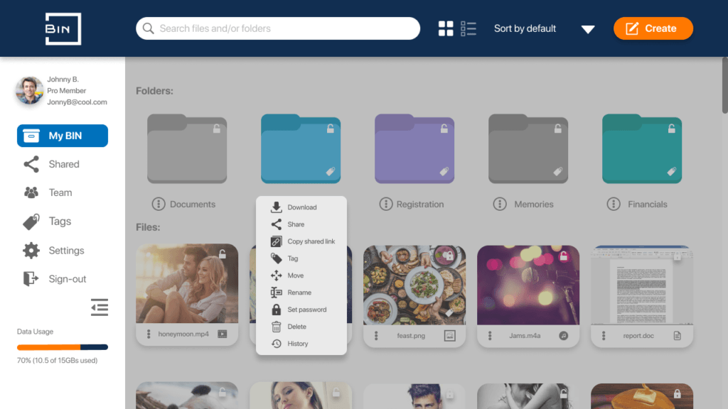 Bin desktop dropdown